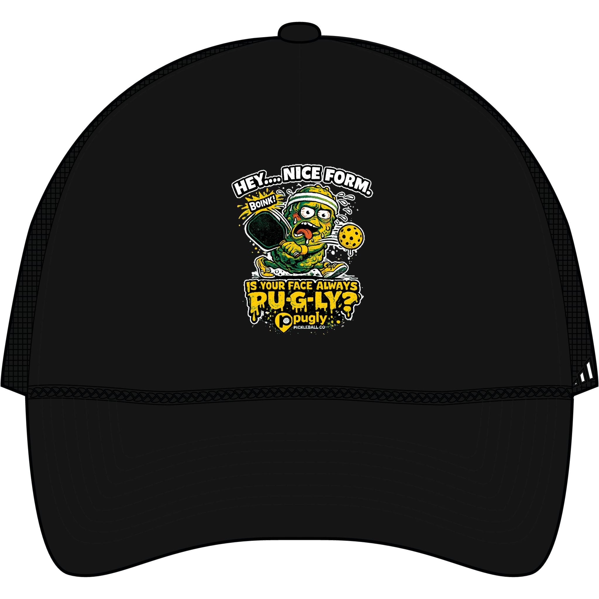 Trucker Cap — 'Pug-Ly?' Cartoon Skull Pizza Hat (Hey...Nice Form!)