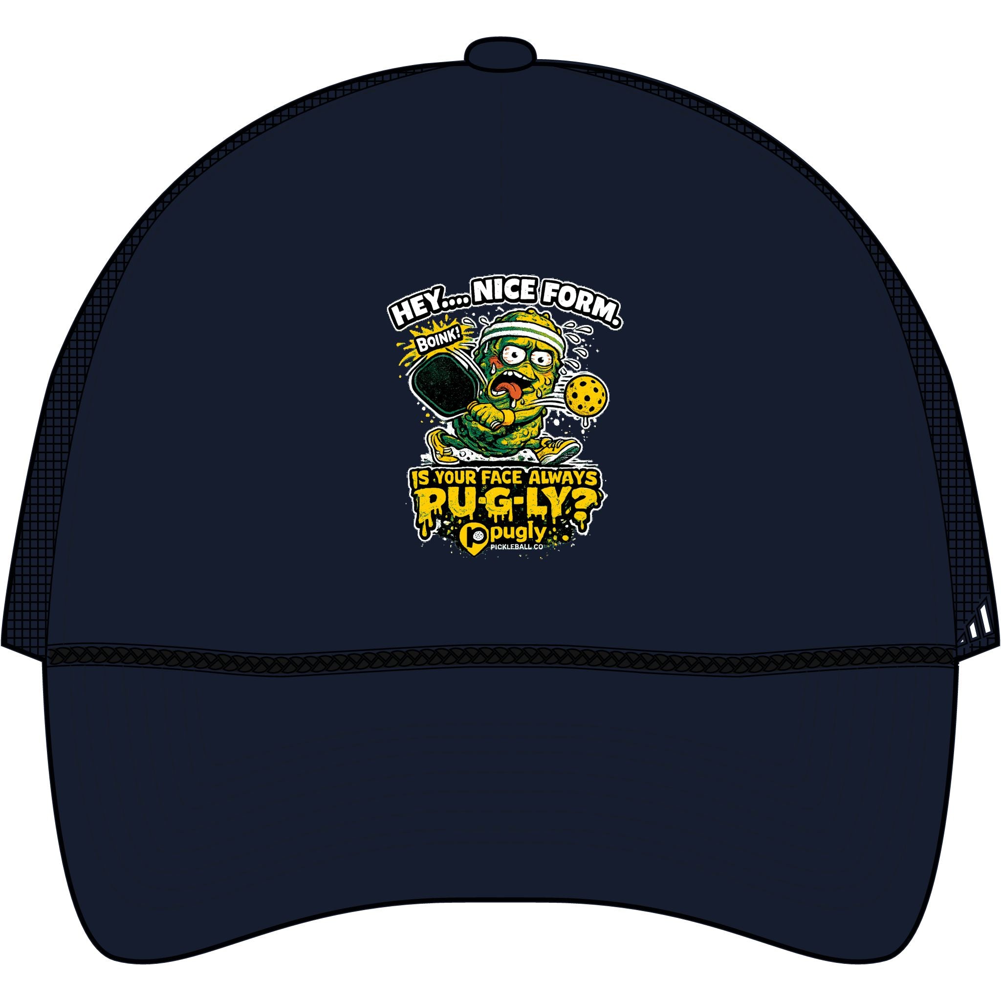 Trucker Cap — 'Pug-Ly?' Cartoon Skull Pizza Hat (Hey...Nice Form!)