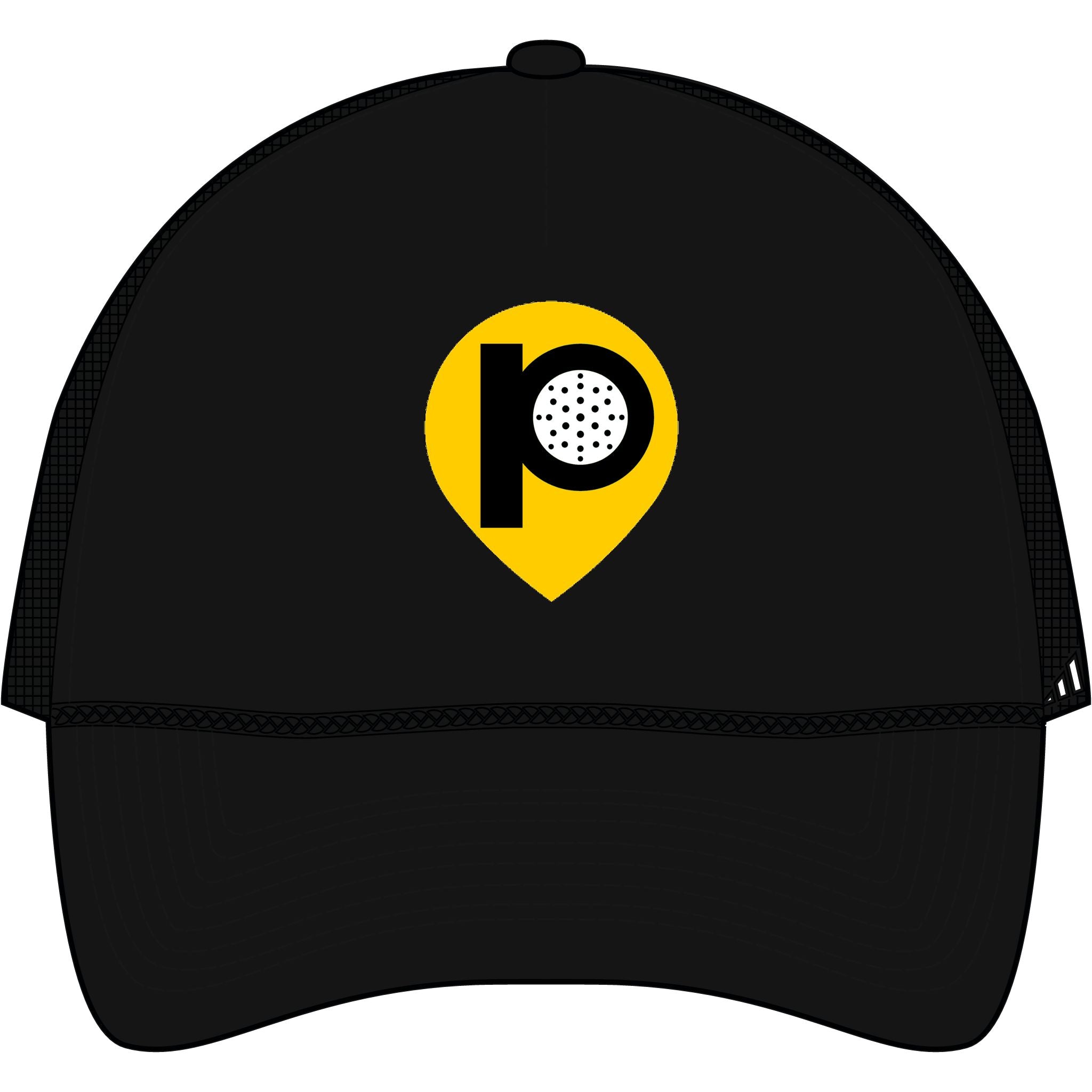 Golf Pin Logo Trucker Cap — Mesh Back Golf Hat with Yellow Pin Emblem