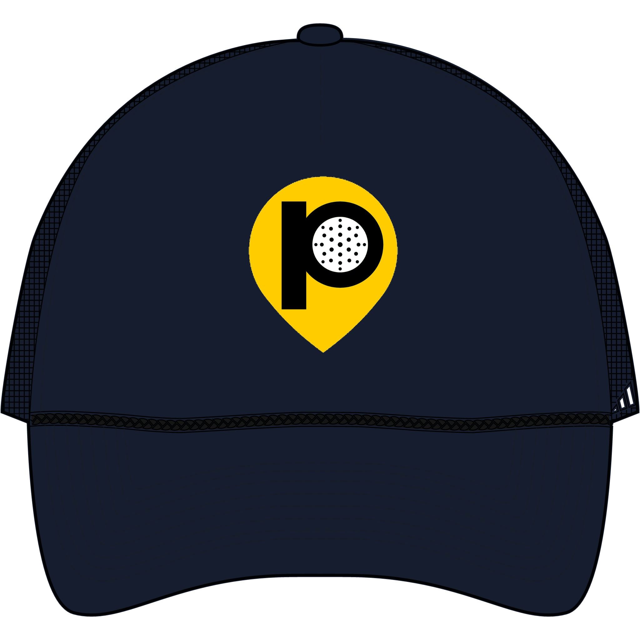 Golf Pin Logo Trucker Cap — Mesh Back Golf Hat with Yellow Pin Emblem